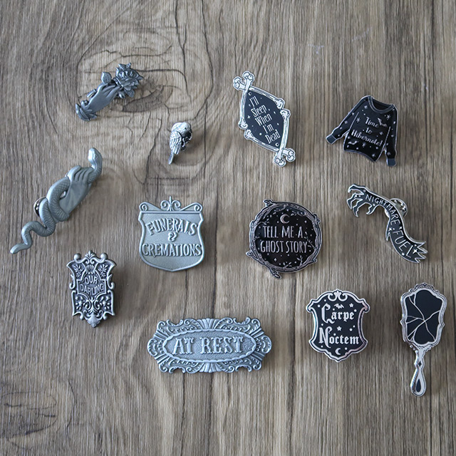 A selection of Gothic pins from Spooky Box Club