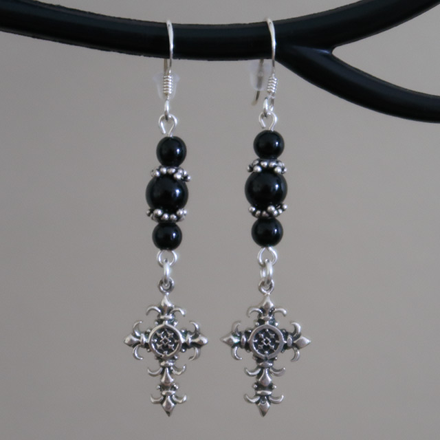 Spiked Cross Earrings (Black Onyx)
