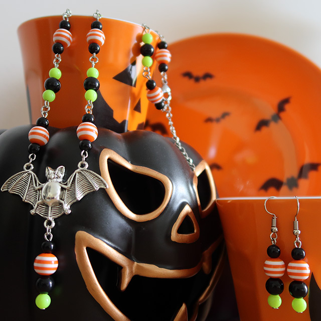 Striped Bat necklace and earrings